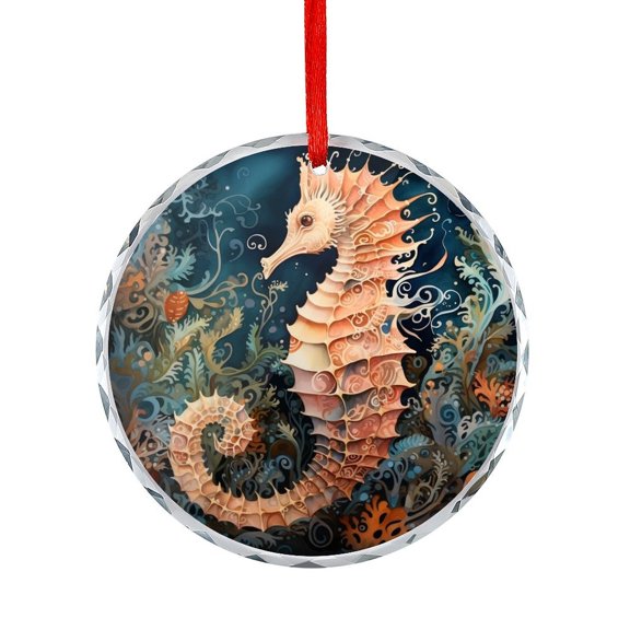 Seahorse on Coral Seascape Ornament Vintage Ocean Seahorse Holiday Ornaments Holiday Ornaments Decoration for Home for Family Couples Friends