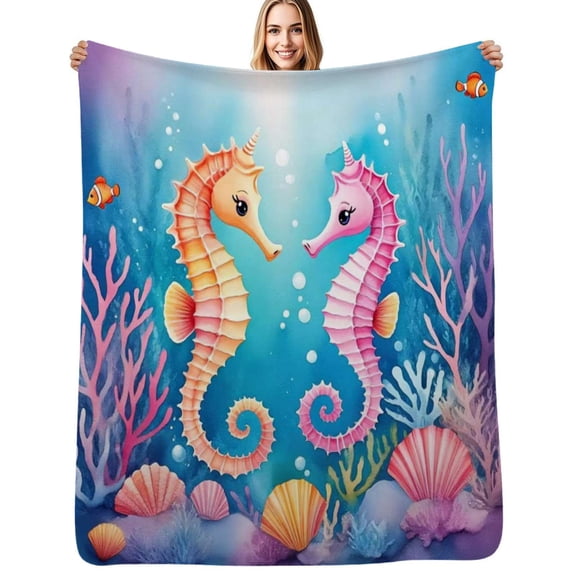 Seahorse sea bottom Flannel Blankets Soft Warm Throw Blanket Autumn Camping Bedroom Aesthetic Bedspread