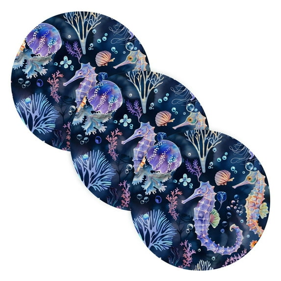 Seahorse with Jellyfish Trivet Mats Woven Pot Holders 3Pcs Non-Slip Heat Resistant for Hot Pots Pans Pats