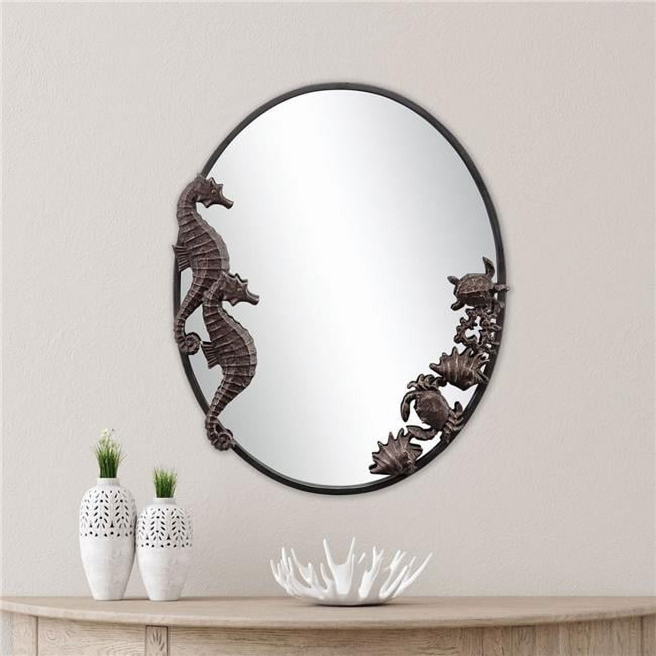 Coastal Charm Antique Bronze Oval Decorative Mirror with Sea Life Frame