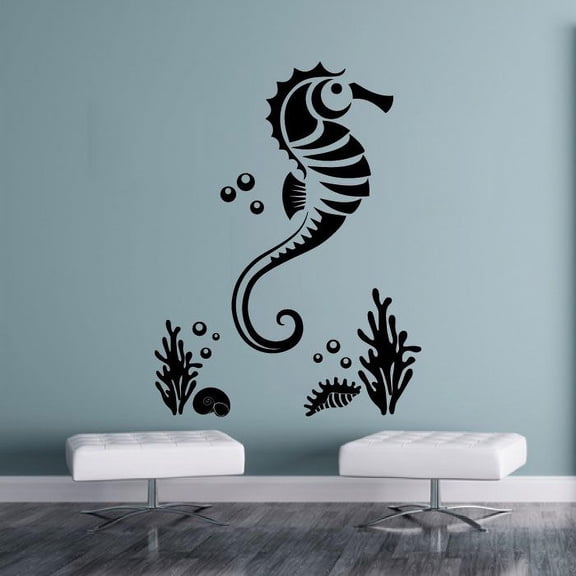 Seahorses Seahorse Underwater Plants Plant Silhouette Drawing Cartoon Vinyl Wall Decal Wall Sticker Wall Art Home Decoration Fun Home Decoration For Girls Boys Kids Room House Décor Size (10x10 inch)