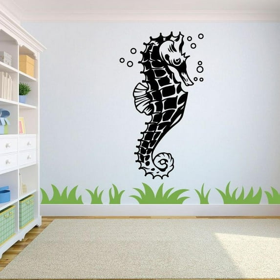 Seahorses Seahorse Underwater Simple Basic Silhouette Drawing Cartoon Vinyl Wall Decal Wall Sticker Wall Art Home Decoration Fun Home Decoration For Girls Boys Kids Room House Décor Size (8x10 inch)