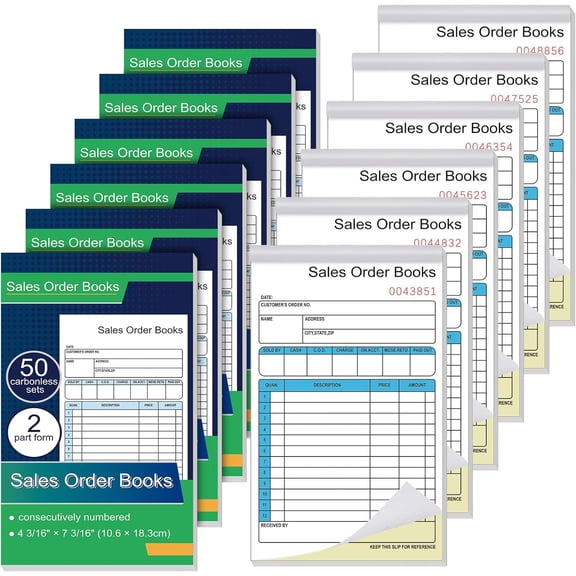 Seajan 12 Pack Sales Order Book 2-Part Carbonless Receipt Proforma Invoice, White/Yellow, 4-3/16 X7-3/16 Inches, 50 Sets Per Book, Purchase Order Books for Small Businesses and Service Providers