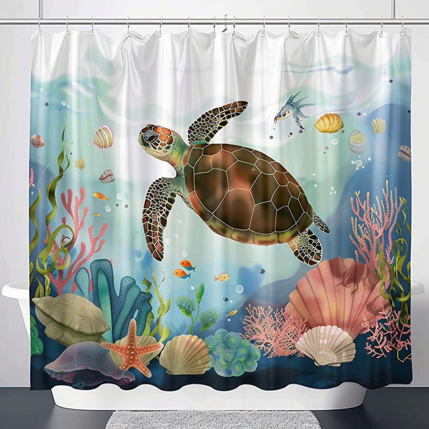 Seaking Turtle Underwater Paradise Shower Curtain Coral Reef Seaweed ...