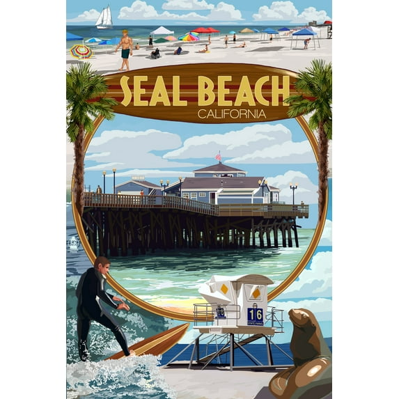 Seal Beach, California, Montage Scenes (9x12 Wall Art Print, Home Decor)