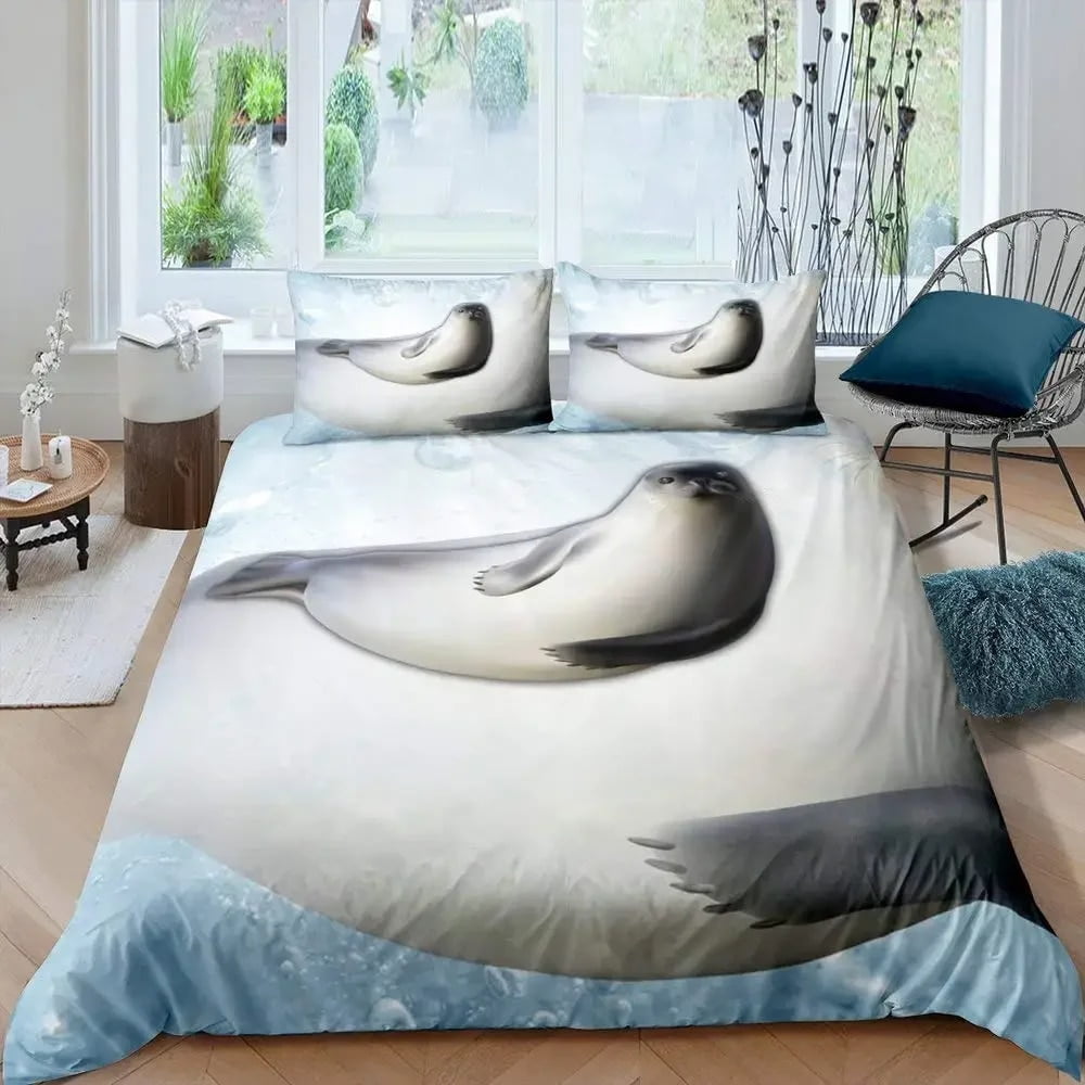 Seal Duvet Cover King Size Lovely Swimming Seal Bedding Set Cute Ocean