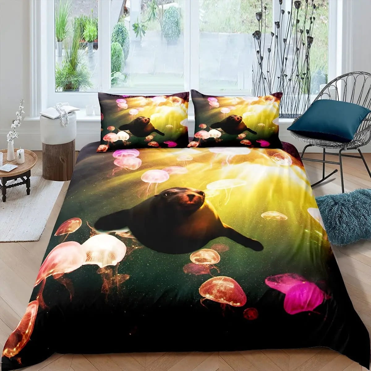Seal Duvet Cover King Size Lovely Swimming Seal Bedding Set Cute Ocean