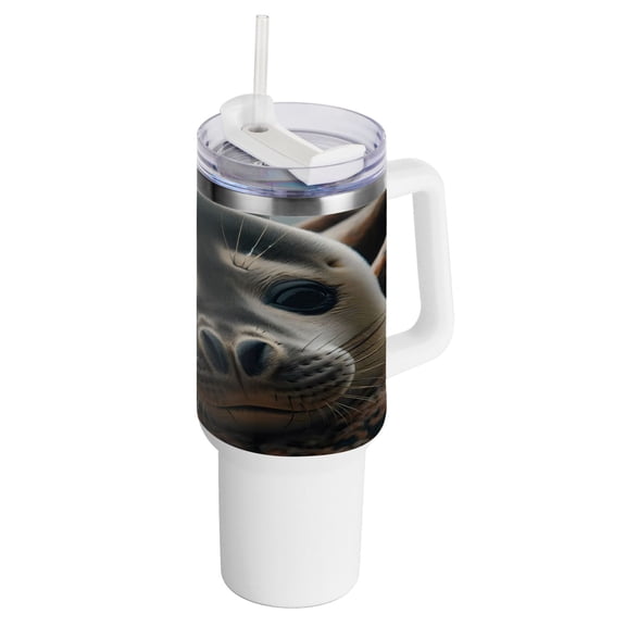 Seal Face 40 oz Tumbler with Handle Insulated&nbsp;Travel Mug&nbsp;Lid Straw Leak Proof Steel Vacuum Water Bottles Glasses Fits in Car Cup Holder