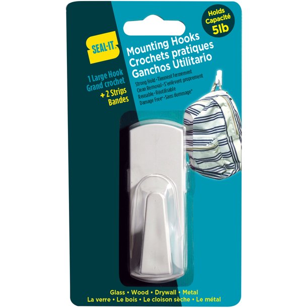 SealIt Removable Mounting Hook, Large, 4 Pack