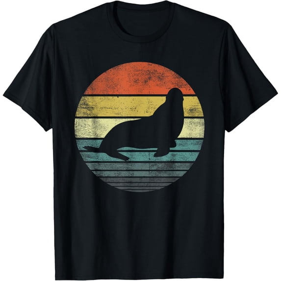 Seal Lover Gifts Retro Vintage Sea Lion Animal Silhouette T-Shirt men and women can wear, black, white, gifts