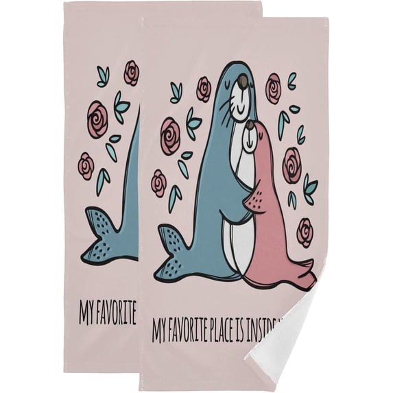 Seal Mother Rose Love Hand Towels 2 PCS, Happy Mother's Day Pink Kitchen Towel Ultra Soft and Highly Absorbent,Decorative Fingertip Face Towel for Bathroom Hotel, 28.3"x14.4"