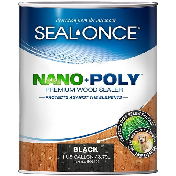 SEAL-ONCE Black NANO+POLY Premium Wood Sealer, 1 Gallon - Outdoor Use