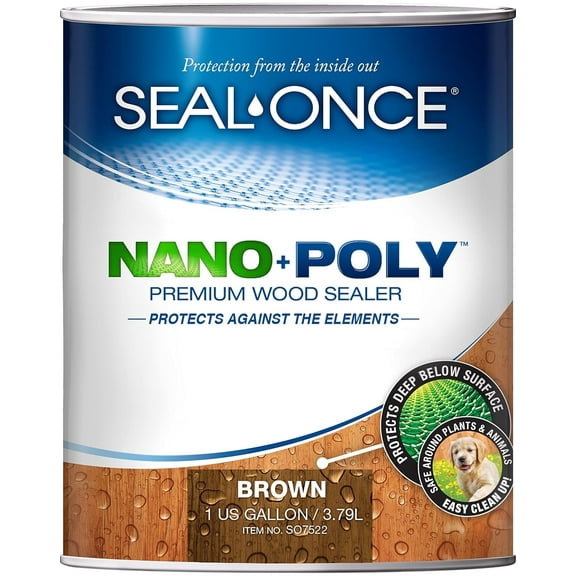 SEAL-ONCE Brown NANO+POLY Premium Wood Sealer, 1 Gallon - Outdoor Use