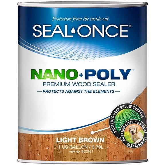 SEAL-ONCE Light Brown NANO POLY Premium Wood Sealer, 1 Gallon - Outdoor Use