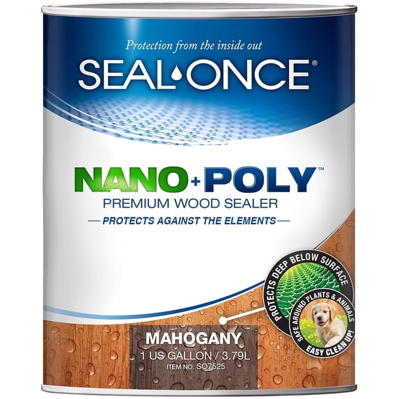 SEAL-ONCE Mahogany NANO+POLY Premium Wood Sealer, 1 Gallon - Outdoor Use