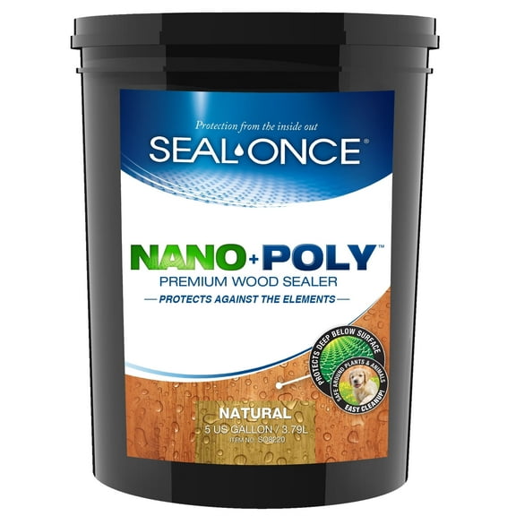 SEAL-ONCE NANO+POLY Wood Sealant, Polyurethane Exterior Waterproof Deck Treatment, 5 Gallon - Outdoor Use
