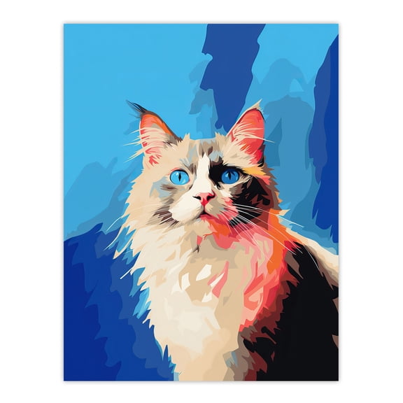 Seal Point Ragdoll Cat With Blue Eyes Pet Portrait Colourful Artwork Painting Unframed Wall Art Print Poster Home Decor Premium
