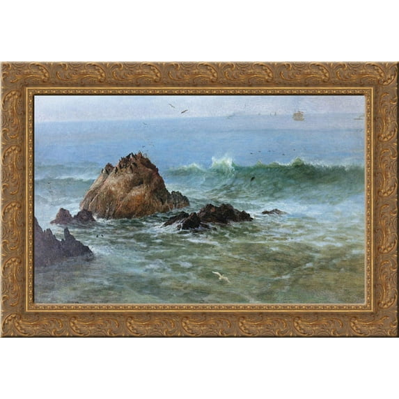Seal Rocks on Pacific Coast, California 24x20 Gold Ornate Wood Framed Canvas Art by Bierstadt, Albert
