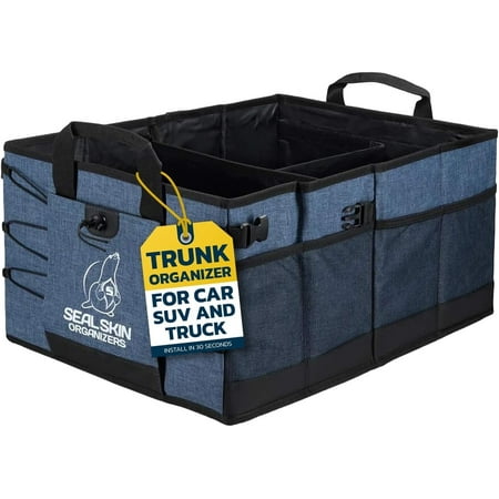 Seal Skin Heavy Duty Trunk Organizer for SUV & Car, Collapsible Storage with Adjustable Sections