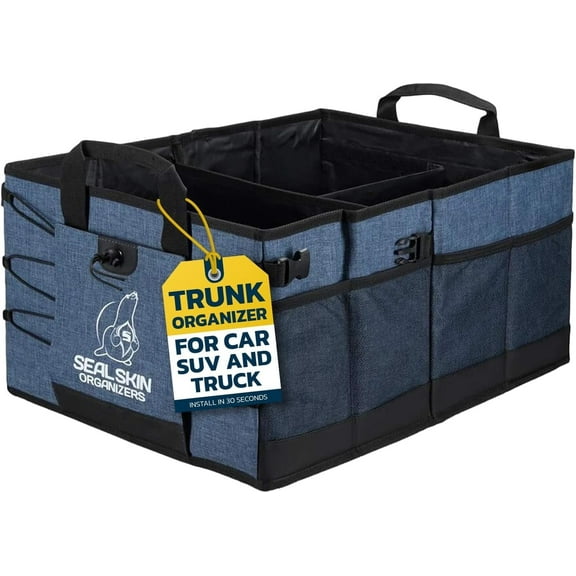 Seal Skin Heavy Duty Trunk Organizer for SUV & Car, Collapsible Storage with Adjustable Sections