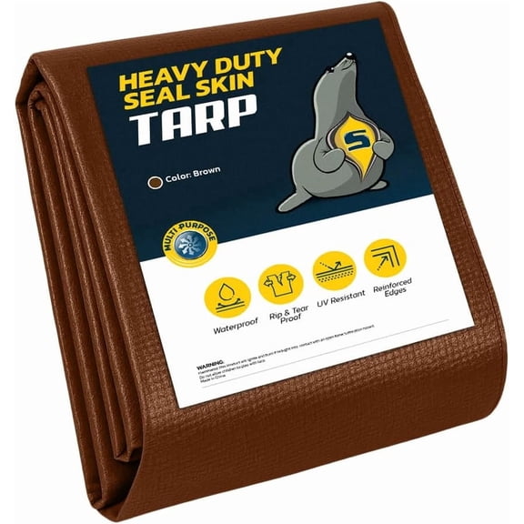Seal Skin Heavy Duty 16x20 FT Brown Waterproof Tarp, 12 Mil Thick, UV & Tear Resistant