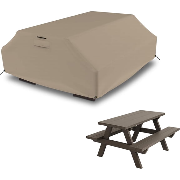 Seal Skin Picnic Table Cover, Waterproof Elite PVC, All-Weather Protection (Beige, 75”L x 62”W x 30”H)