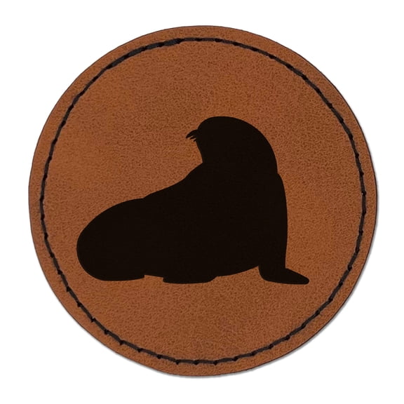 Seal Solid 2.5" Faux Leather Round Engraved Iron-On Patch - Brown
