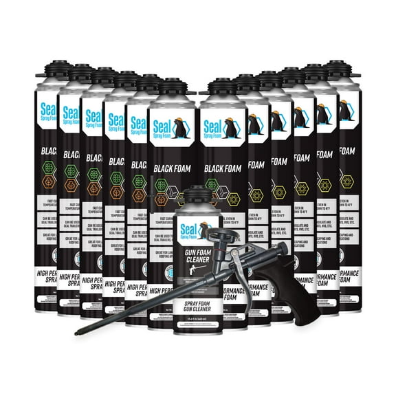 Seal Spray All Season Black Gun Foam - 12 / 23.3 OZ Cans (1 Case) w/15" Gun Foam Applicator and 1 Can of Cleaner