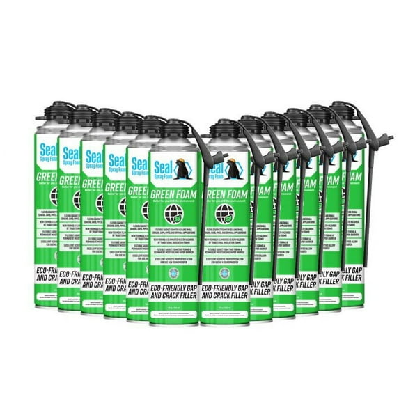 Seal Spray Green Foam SEALG12 : Eco-Friendly, Flexible Curing, Gasket Foam for Gaps and Cracks - Pack of 12 Cans