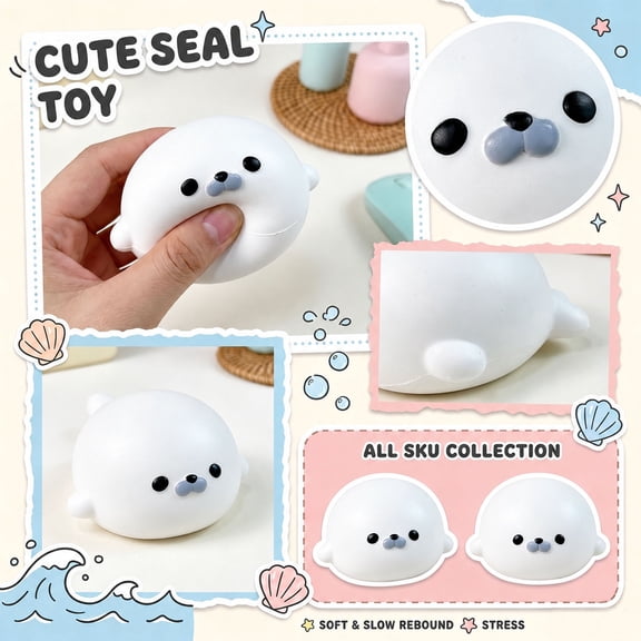 Seal Squishy Toy, Slow Rising Cream Scented Jumbo Sea Lion, Soft Squeeze Stress Relief Toy for Adults, Kawaii Desk Decor & Gift
