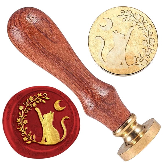 Seal Stamp Set 1Pc Golden Tone Sealing Stamp Solid Brass Head with 1Pc Retro Wood Handle for Envelopes Invitations Gift Card