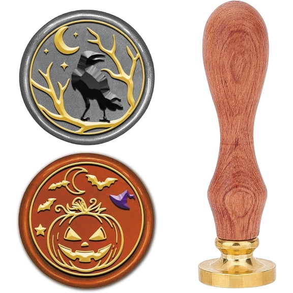 Seal Stamp Set 2Pcs Sealing Stamp Solid Brass Heads with 1Pc Wood Handles for Envelopes Invitations Gift Card Pumpkin
