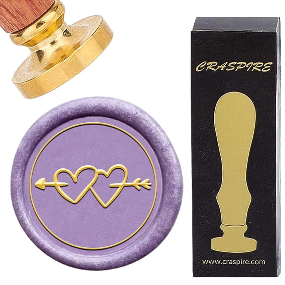 Seal Stamp Set Golden Tone Sealing Stamp Solid Brass Head with Retro Wood Handle for Envelopes Invitations Gift Card Heart 83x22mm