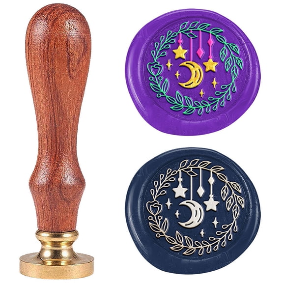Seal Stamp Set Sealing Stamp Solid Brass Heads with Wood Handles for Envelopes Invitations Gift Card Moon 83x22mm Stamps: 25x14.5mm for DIY