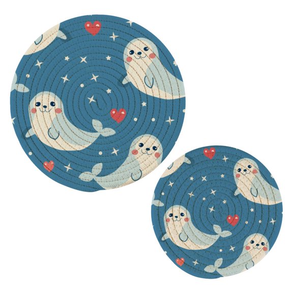 Seal Star Dot Heart Pot Holders Trivets Set of 2 Cotton Hot Pads Mats for Hot Dishes Pots Pans Kitchen Cooking 7" 9.5"