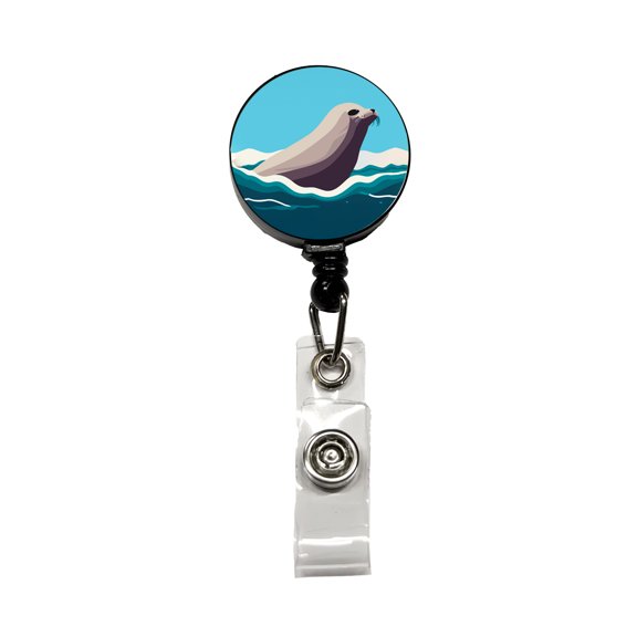 Seal Swimming in Ocean Sea Retractable Reel ID Badge Key Card Name Tag Holder with Clip