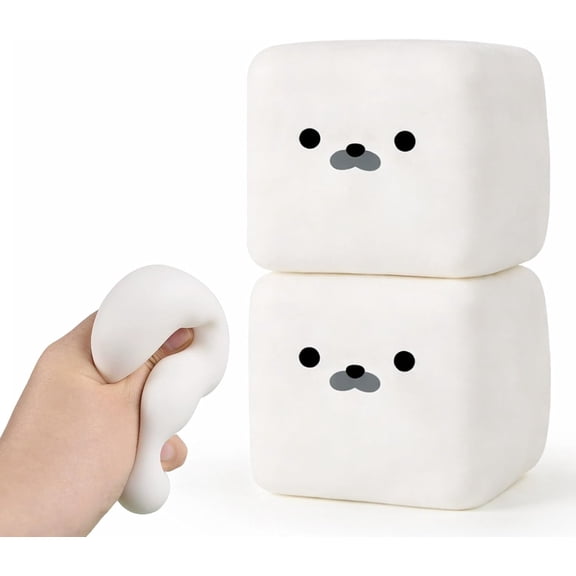 Seal Tofu Squishy - Cute Soft Tofu Seal Squishy, White Cube Stress Ball, Soft Moldable Dough Fidget Block with Slow Rise Texture, Silky Squeeze Ball for Anxiety Relief