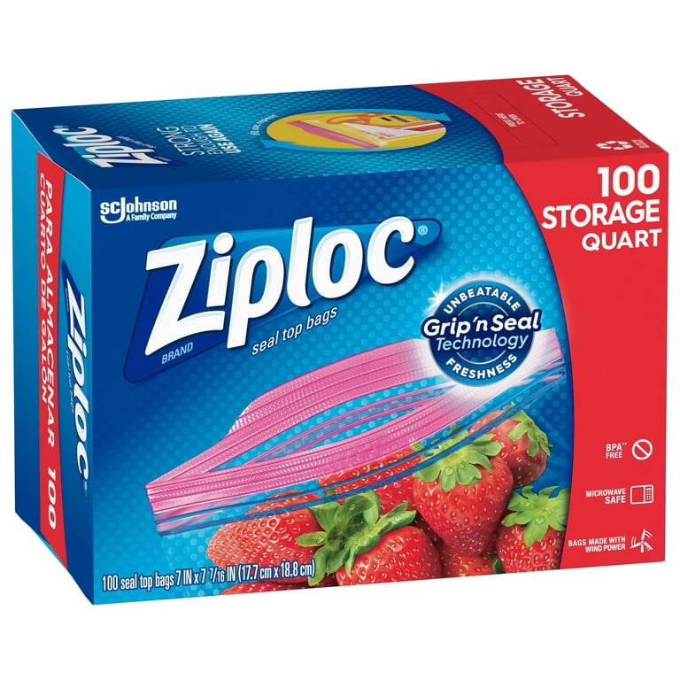Ziploc Seal Top Bags, 1 qt, 7.44 x 7, Clear, 100/Box