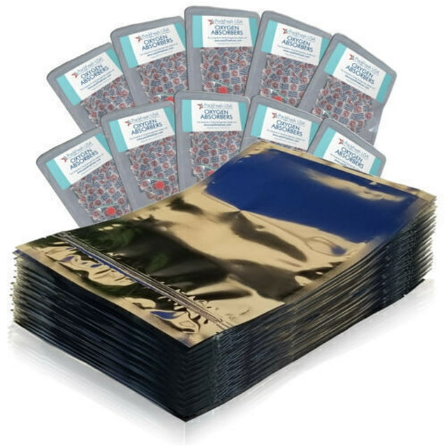 SealTop Mylar Bags with 300cc Oxygen Absorbers, 1 Qt, 100 pcs