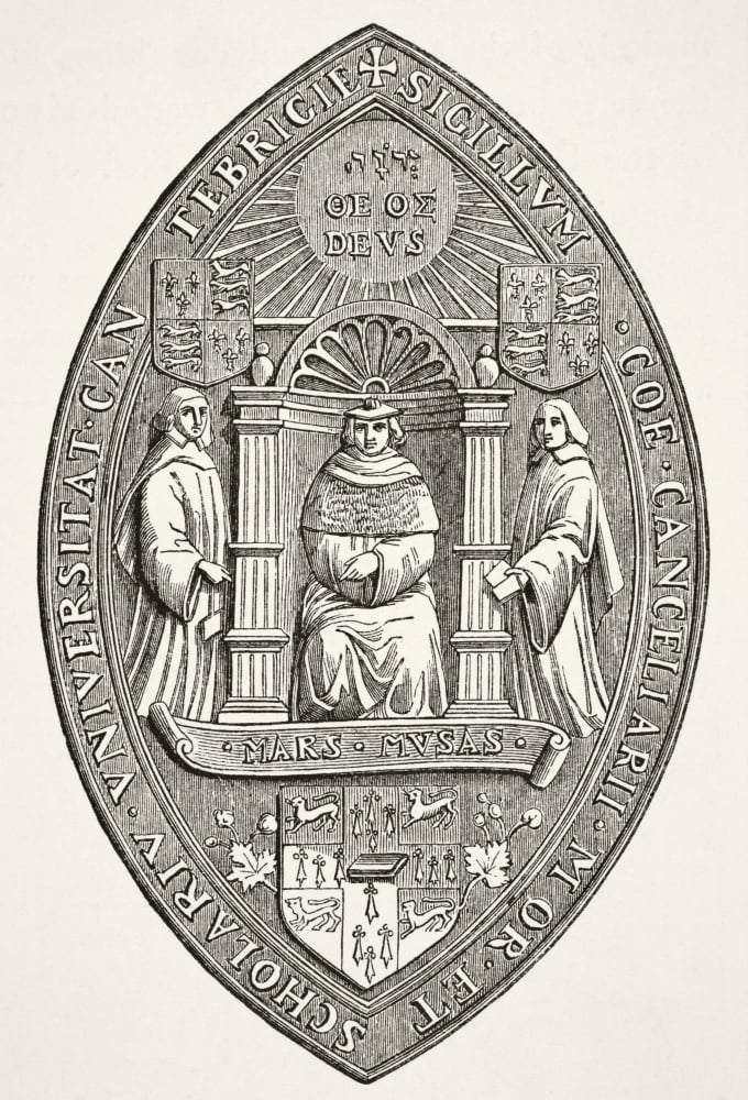 Seal Of The University Of Cambridge From Science And Literature In The Middle Ages By Paul Lacroix Published London 1878 Canvas Art - Ken Welsh Design Pics (24 x 34)