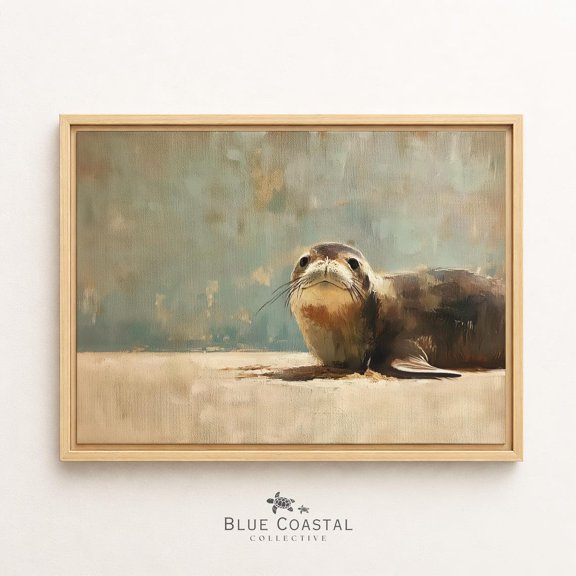 Seal Wall Art Single Soft Sage Backdrop Warm Ivory Clean Office Entryway Decor Modern Minimal Coastal Quiet Luxury Negative Space, Unframed Paper Print
