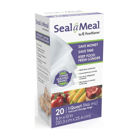 Seal-a-Meal 1-Quart Vacuum Seal Bags for Seal-a-Meal and FoodSaver Vacuum Sealers, 20 Pack, Plastic