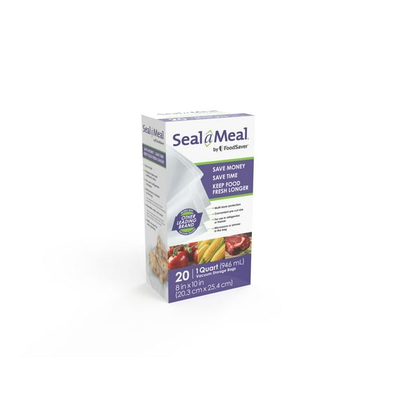 Seal-a-Meal 1-Quart Vacuum Seal Bags for Seal-a-Meal and FoodSaver Vacuum Sealers, 20 Pack, Plastic