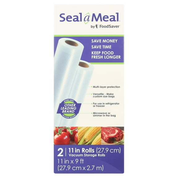 Seal-a-Meal Custom Length Vacuum Seal Bags, 2-Rolls 11"x9' (18 Ft Total), Freezer-Safe & BPA-Free, Vacuum Pack Sealer Bags for Custom Portions, Meal Prep & Reducing Food Waste
