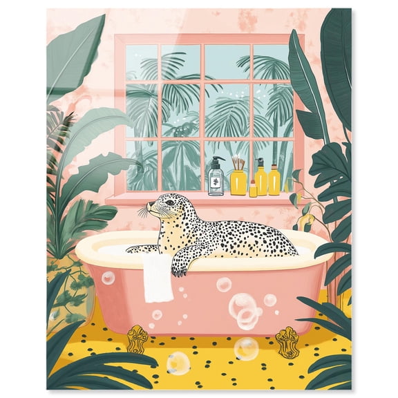 Seal in a Bathtub Acrylic Print Fun Bathroom Art by Art Remedy, Ready to Hang, 16 x 20