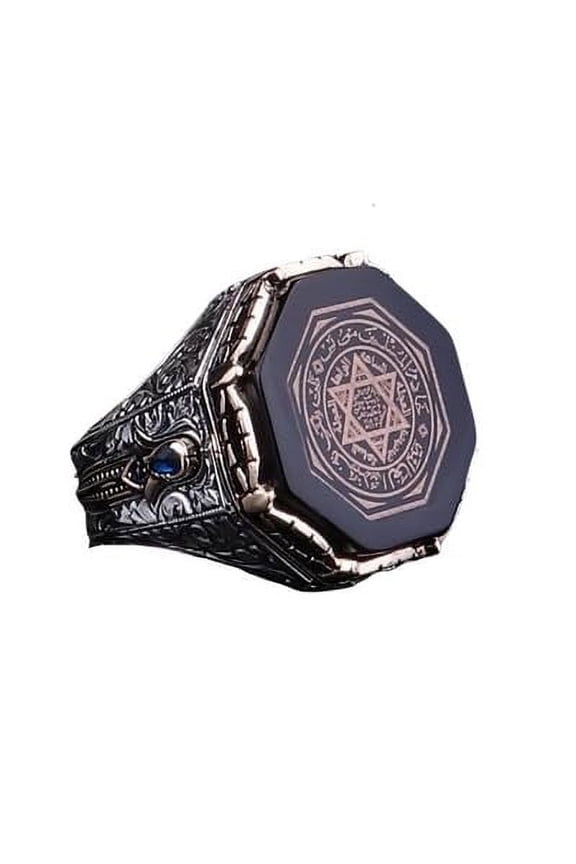 Seal of Solomon-Star of David Ring-Handmade Mens Ring-Agate Stone Ring-Signet (8)