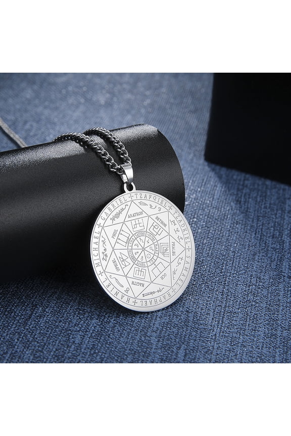 Seal of the 7 Archangels Pendant Necklaces 14K White Gold Jewelry Seal of Solomon Protection Talisman Amulet Neck Chain