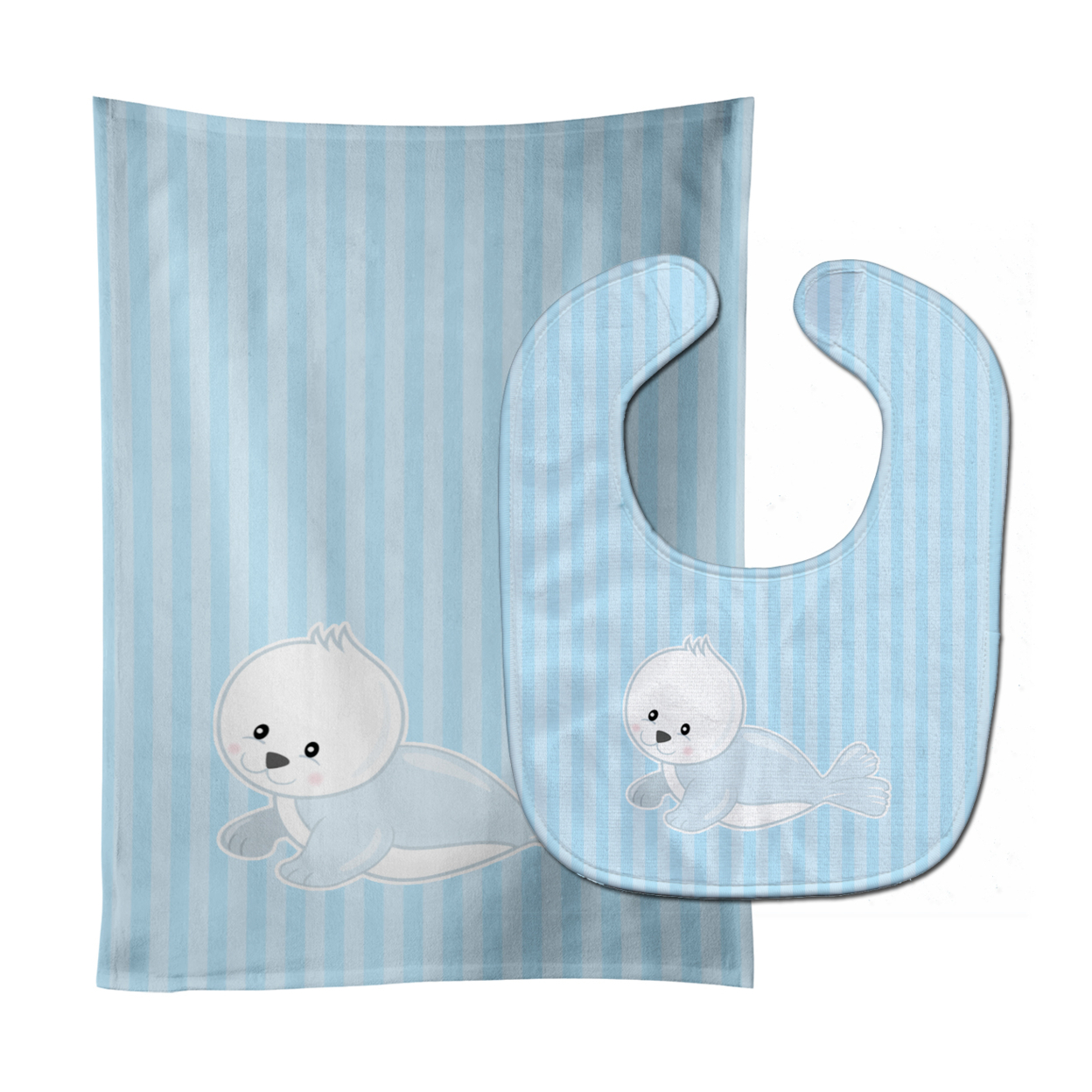 Seal on Stripes Baby Bib and Burp Cloth