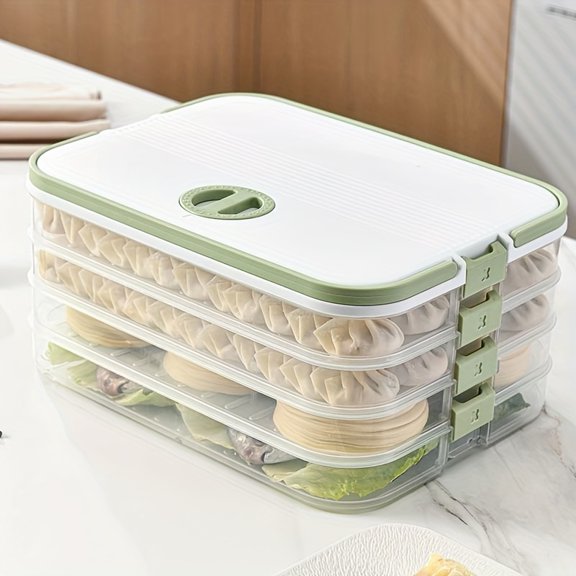 Sealable Dumpling Storage Box - 4-Layer Covered Food Storage Container - Stackable Food Containers - Refrigerator Kitchen Organizer Suitable for Dumplings, Steak, Fish