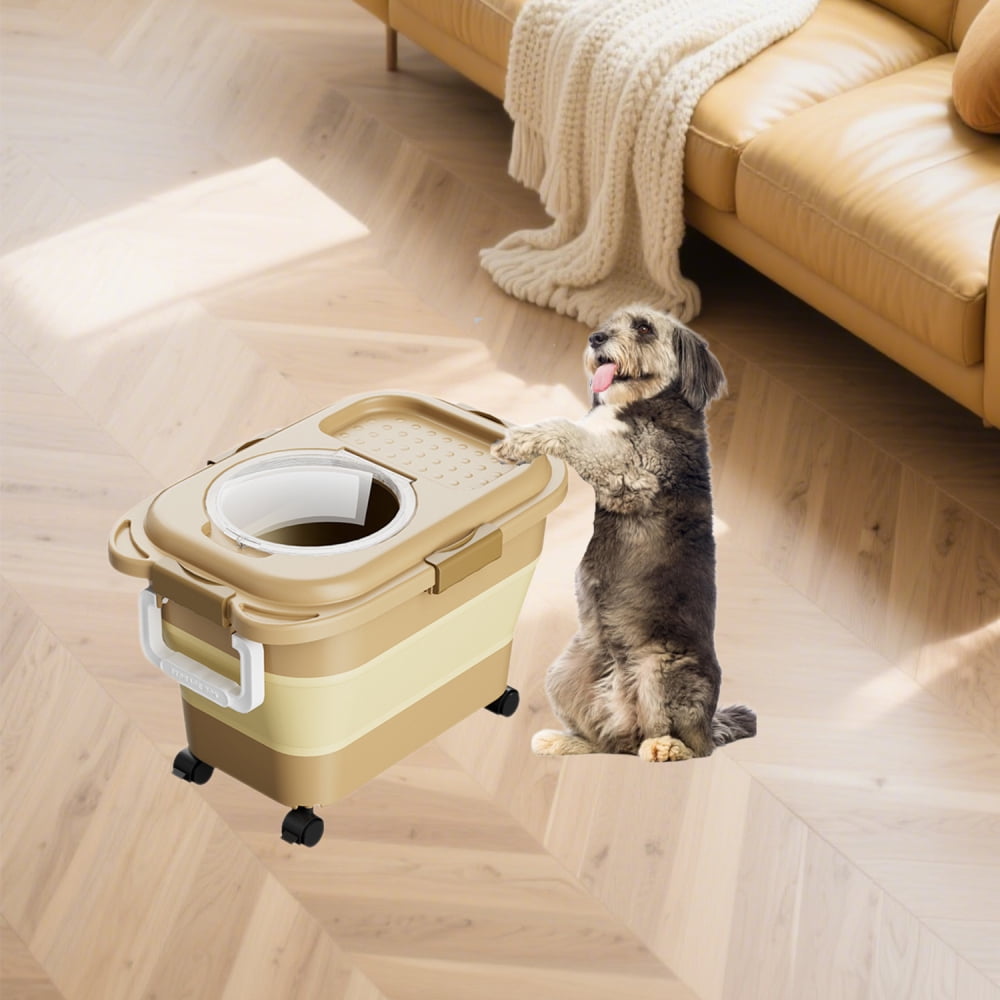 Sealable Plastic 10-15 Lbs Dog Pet Cat Bird Seed Kitchen Pantry Holder Bin Bucket with Rolling Wheel,Collapsible Dog Food Storage Container, Airtight 20-25 Lbs Rice Cereal Flour Sugar Containers